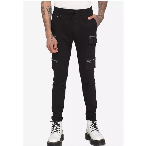 Hot Topic Other - Men's Hot Topic Black Zipper Skinny Jogger Cargo Pants Goth Punk Large